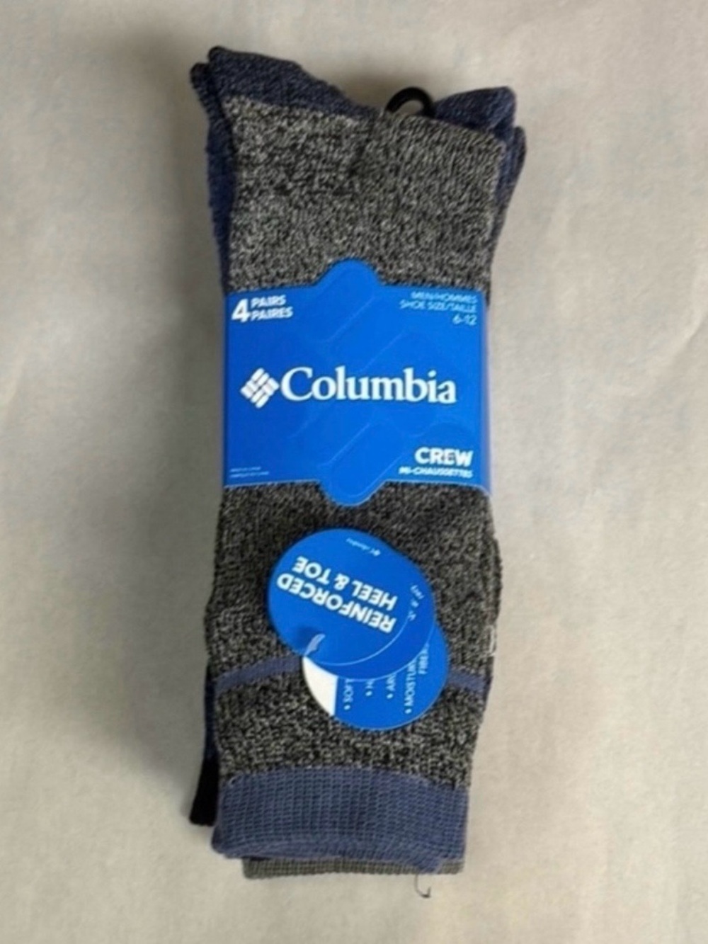 New Columbia Socks Men’s 4 Pair Blue & Gray Crew Socks Activewear Casual Outdoor